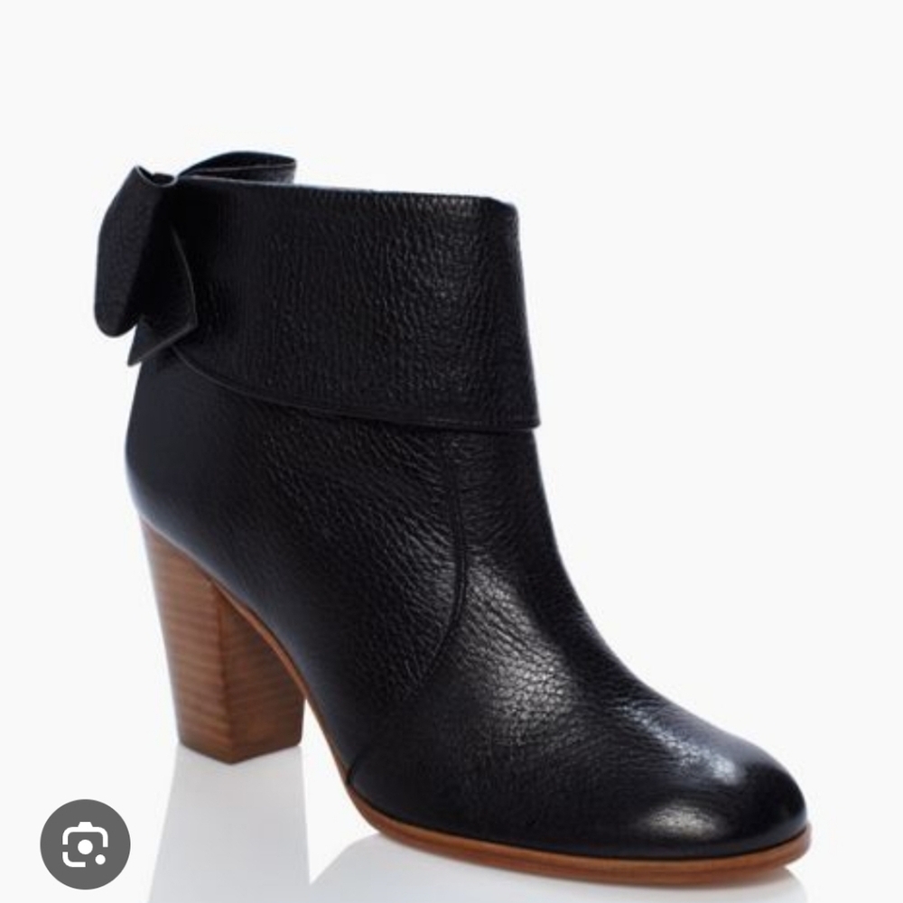 Kate Spade New York Black Leather Ankle Boots Block Heel Zip Women’s 9m